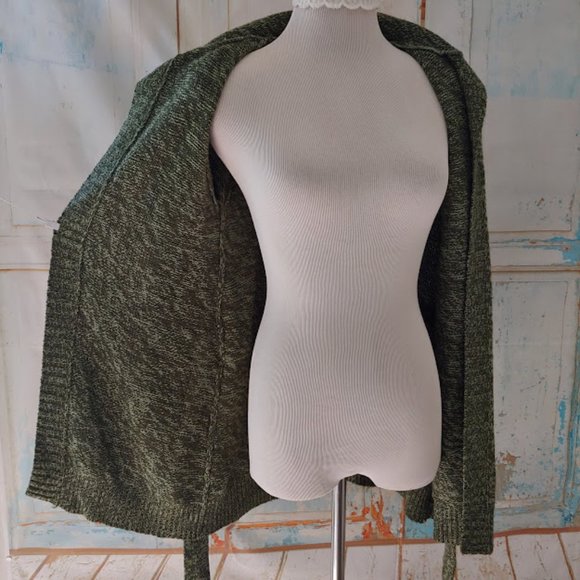 Derek Heart long sleeve hooded  knit cardigan duster sweater w tie/M/green - Picture 10 of 11